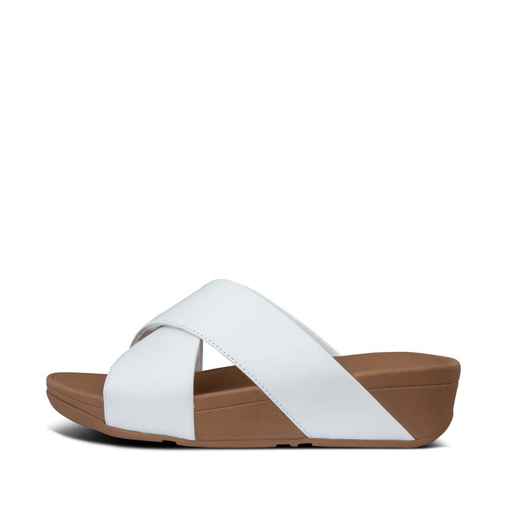 Fitflop Womens Slides White - Lulu Leather Cross - 05IZGSEQN